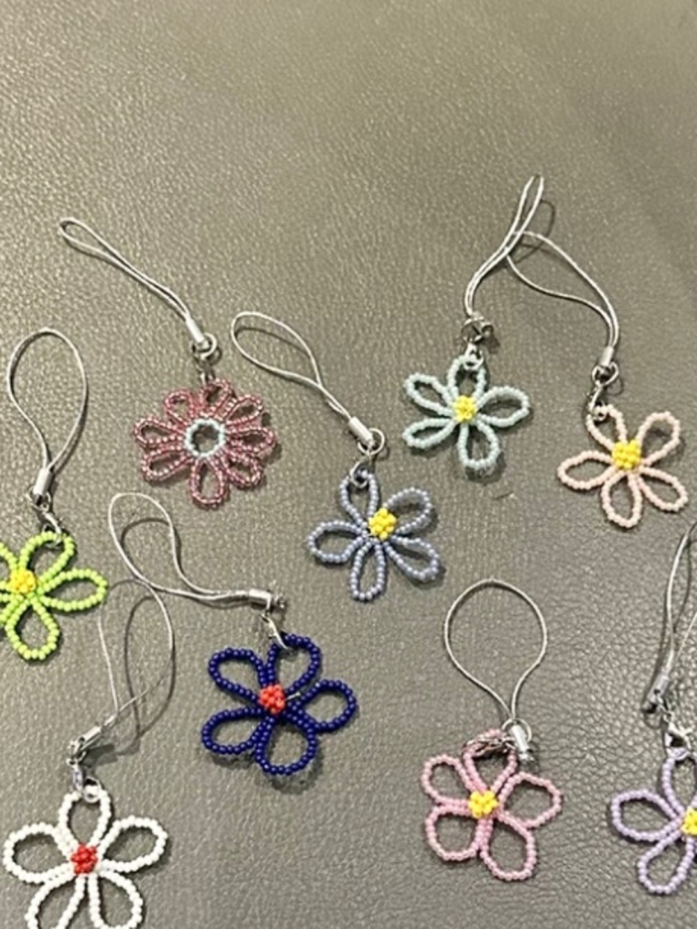 Handmade wire flower phone charms 9pc